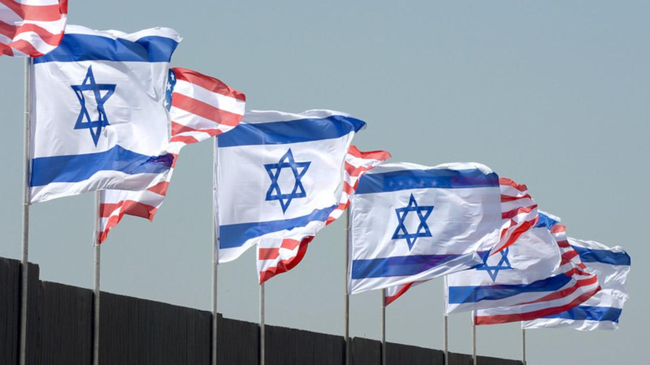 US and Israeli Flags at the US Embassy